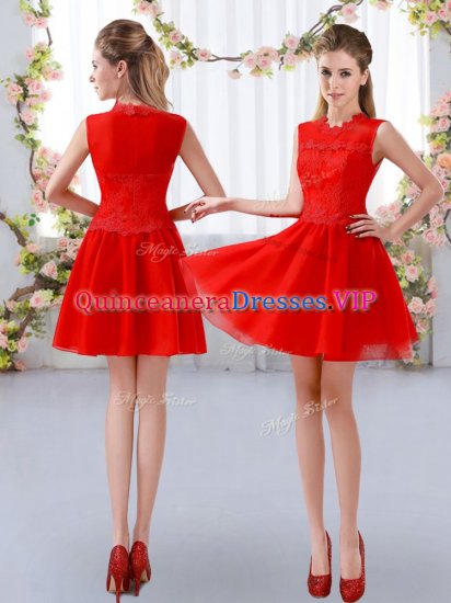 Empire Damas Dress Red High-neck Chiffon Sleeveless Mini Length Zipper - Click Image to Close