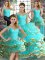 Pretty Aqua Blue Lace Up Quinceanera Gowns Beading and Ruffled Layers Sleeveless Floor Length