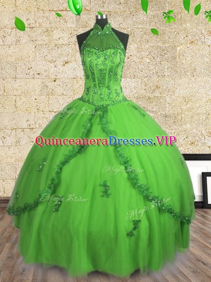 Halter Top Sleeveless Lace Up Vestidos de Quinceanera Tulle - Click Image to Close