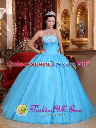 Cordoba colombia Romantic Exquisite Appliques A line Strapless Baby Blue Quinceanera Dress