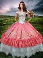 Enchanting Off the Shoulder Sleeveless Lace Up Floor Length Embroidery and Ruffled Layers Sweet 16 Quinceanera Dress