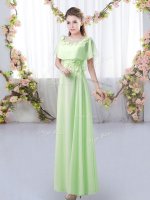 Customized Empire Chiffon Scoop Short Sleeves Appliques Floor Length Zipper Quinceanera Dama Dress