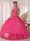 New Bern Carolina/NC Fabulous Red Taffeta Halter Top and Appliques Decorate Bodice For Quinceanera Dress Ball Gown