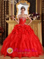 Saint Maries Idaho/ID Appliques with Beading Cheap Red Sweetheart Strapless Quinceanera Dress Organza Ball Gown(SKU QDZY342-CBIZ)