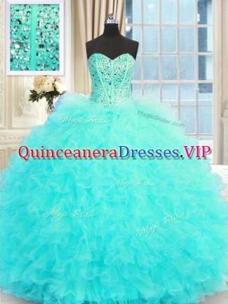 Best Sleeveless Beading and Ruffles Lace Up Quinceanera Gowns