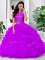 Eggplant Purple Two Pieces Halter Top Sleeveless Tulle Floor Length Zipper Lace and Ruffles Quinceanera Dress