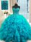 Noble Baby Blue Quince Ball Gowns Military Ball and Sweet 16 and Quinceanera with Beading and Ruffles and Sequins Sweetheart Sleeveless Lace Up