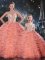 Custom Design Watermelon Red Sleeveless Tulle Lace Up Ball Gown Prom Dress for Military Ball and Sweet 16 and Quinceanera