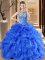 Vintage Scoop Royal Blue Ball Gowns Beading and Ruffles Quinceanera Gown Lace Up Organza Sleeveless Floor Length