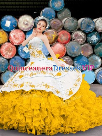 Organza Sleeveless Floor Length Vestidos de Quinceanera and Appliques and Embroidery and Ruffles