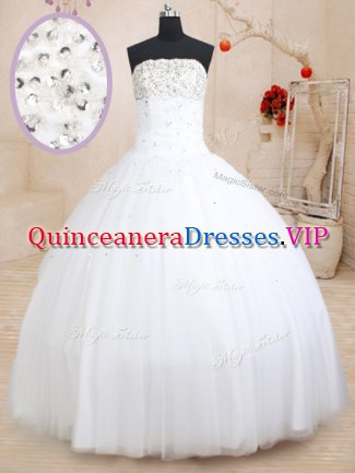 High Class Floor Length Lace Up Teens Party Dress White for Military Ball and Sweet 16 and Quinceanera with Beading