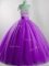 Modern Sweetheart Sleeveless Quince Ball Gowns Floor Length Beading Eggplant Purple Tulle