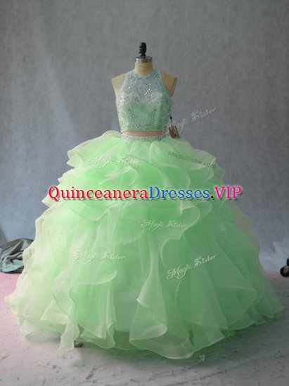 Deluxe Apple Green Sleeveless Beading and Ruffles Backless Sweet 16 Dress - Click Image to Close