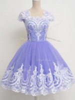 On Sale Knee Length Lavender Vestidos de Damas Square Cap Sleeves Zipper