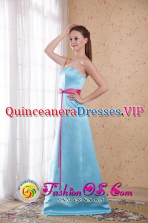 Kula Hawaii/HI Lahaina Hawaii/H Simple Aqua Blue Quinceanera Dama Dress Strapless Brush Train Satin Sash