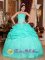 McAlester Oklahoma/OK Stylish Turquoise Organza Quinceanera Dress With Strapless Appliques And Ruffles Decorate