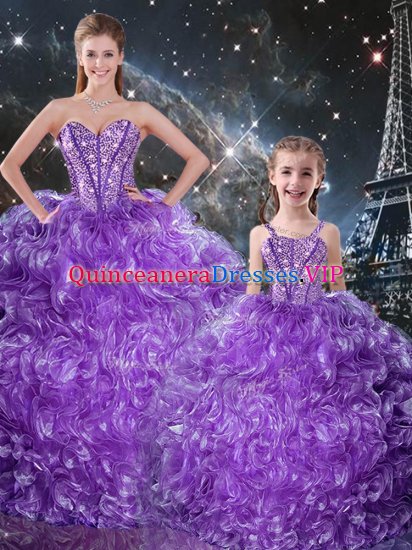 Sleeveless Organza Floor Length Lace Up Sweet 16 Quinceanera Dress in Eggplant Purple with Beading and Ruffles - Click Image to Close