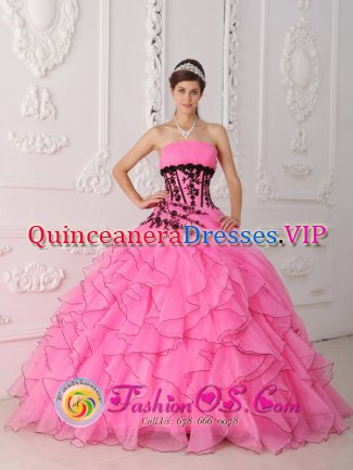 New York Sweet Hot Pink Quinceanera Dress With Appliques and Ruffled Decorate