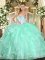 New Style Floor Length Apple Green 15 Quinceanera Dress Organza Sleeveless Beading and Ruffles