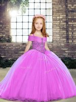 Lilac Ball Gowns Straps Sleeveless Beading Floor Length Lace Up Little Girls Pageant Gowns(SKU PAG1204-10BIZ)