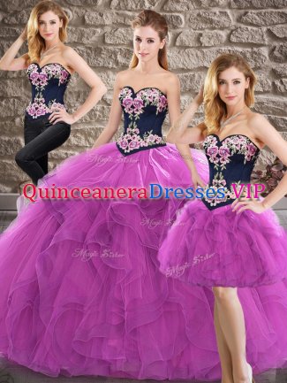 Super Floor Length Three Pieces Sleeveless Purple 15 Quinceanera Dress Lace Up