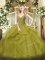 Olive Green Sleeveless Floor Length Beading and Ruffles Lace Up 15th Birthday Dress