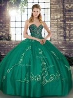 Discount Floor Length Turquoise Sweet 16 Dresses Tulle Sleeveless Beading and Embroidery