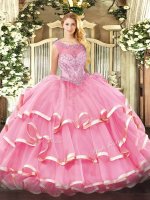 Romantic Floor Length Ball Gowns Sleeveless Rose Pink Ball Gown Prom Dress Zipper(SKU SJQDDT1188002-2BIZ)