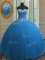 Floor Length Lace Up Quinceanera Gown Blue for Military Ball and Sweet 16 and Quinceanera with Beading and Sequins