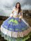 Flare Off The Shoulder Sleeveless Sweet 16 Dress Brush Train Embroidery and Ruffled Layers Multi-color Taffeta