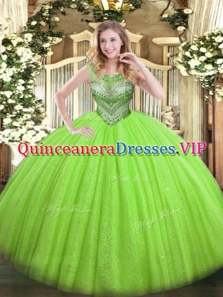 Floor Length Lace Up Ball Gown Prom Dress for Military Ball and Sweet 16 and Quinceanera with Beading