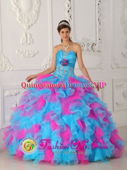 Strapless Multi-color Appliques Decorate Quinceanera Dress With ruffles In Ironwood Michigan/MI - Click Image to Close