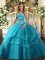 Beautiful Teal Sleeveless Beading and Ruffled Layers Floor Length 15th Birthday Dress