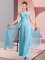 Sleeveless Floor Length Hand Made Flower Lace Up Damas Dress with Aqua Blue