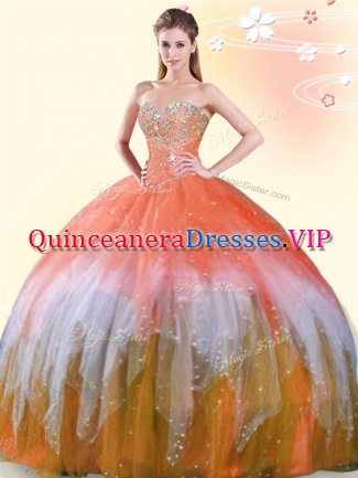 Multi-color Sleeveless Tulle Lace Up Quinceanera Dress for Military Ball and Sweet 16 and Quinceanera