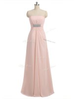 Floor Length Side Zipper Court Dresses for Sweet 16 Baby Pink for Prom and Party and Wedding Party with Beading