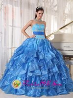 Pawlet Vermont/VT Romantic Blue Organza Quinceanera Dress With Strapless Appliques and Paillette Tiered Skirt