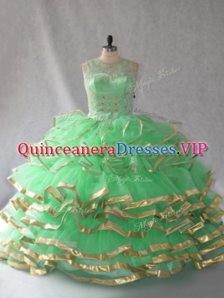 Green Sleeveless Organza Lace Up Vestidos de Quinceanera for Sweet 16 and Quinceanera