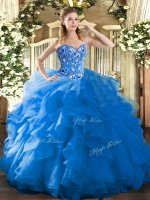 Sweetheart Sleeveless Organza Sweet 16 Quinceanera Dress Embroidery and Ruffles Lace Up(SKU SJQDDT1132002-1BIZ)