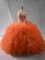 Fashion Orange Red Sleeveless Tulle Lace Up Quinceanera Dresses for Sweet 16 and Quinceanera