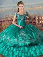 Turquoise Sleeveless Satin Lace Up Ball Gown Prom Dress for Sweet 16 and Quinceanera