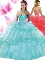 Noble Pick Ups Ball Gowns Quinceanera Gown Aqua Blue Sweetheart Organza Sleeveless Floor Length Lace Up