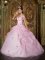 Post Falls Idaho/ID Romantic Pink Off The Shoulder Organza Quinceanera Dress With Colorful Flowers