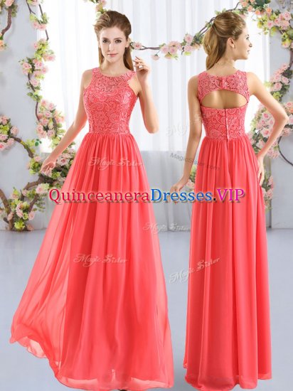 Lace Damas Dress Coral Red Zipper Sleeveless Floor Length - Click Image to Close