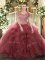 Fashion Burgundy 15 Quinceanera Dress Military Ball and Sweet 16 and Quinceanera with Beading and Ruffled Layers Scoop Sleeveless Clasp Handle