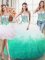 Popular Three Piece White and Green Sweetheart Neckline Beading and Ruffles Vestidos de Quinceanera Sleeveless Lace Up