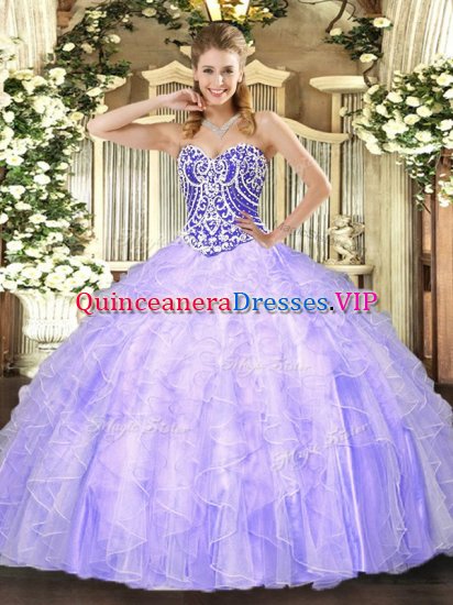 Noble Lavender Sweetheart Neckline Beading and Ruffles Ball Gown Prom Dress Sleeveless Lace Up - Click Image to Close