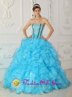 gorgeous Baby Blue Quinceanera Dress For Delta Colorado/CO Strapless Organza With Appliques Ball Gown