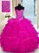 Designer Floor Length Fuchsia Casual Dresses Organza Sleeveless Beading and Ruffled Layers