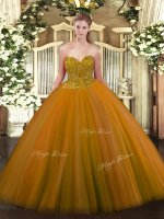 Sweetheart Sleeveless Ball Gown Prom Dress Floor Length Beading Brown Tulle(SKU SJQDDT1234002-3BIZ)